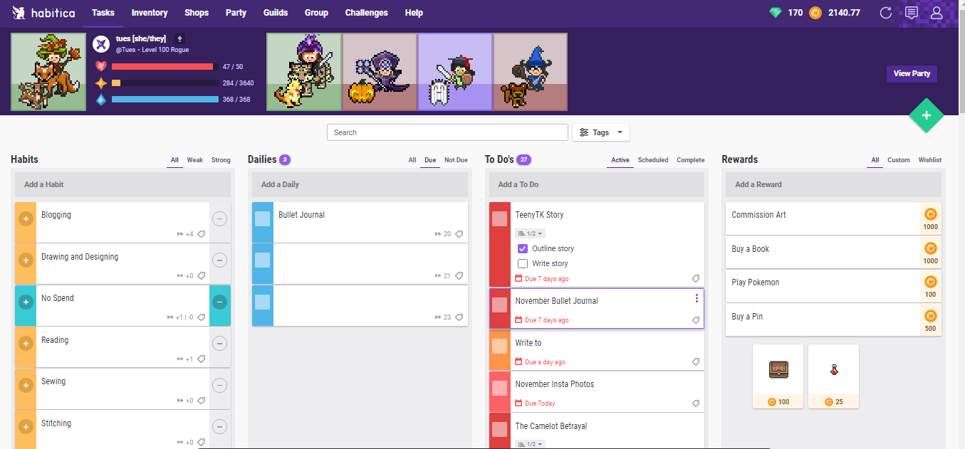 Habitica Dashboard