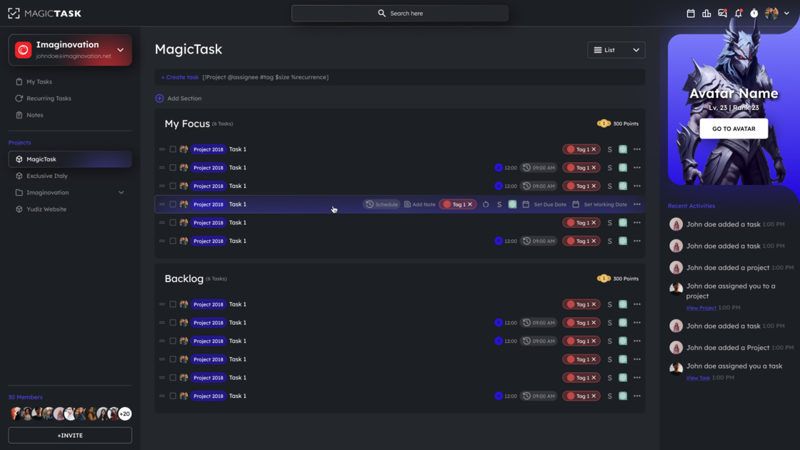 Task Organized in MagicTask V3 Dashboard