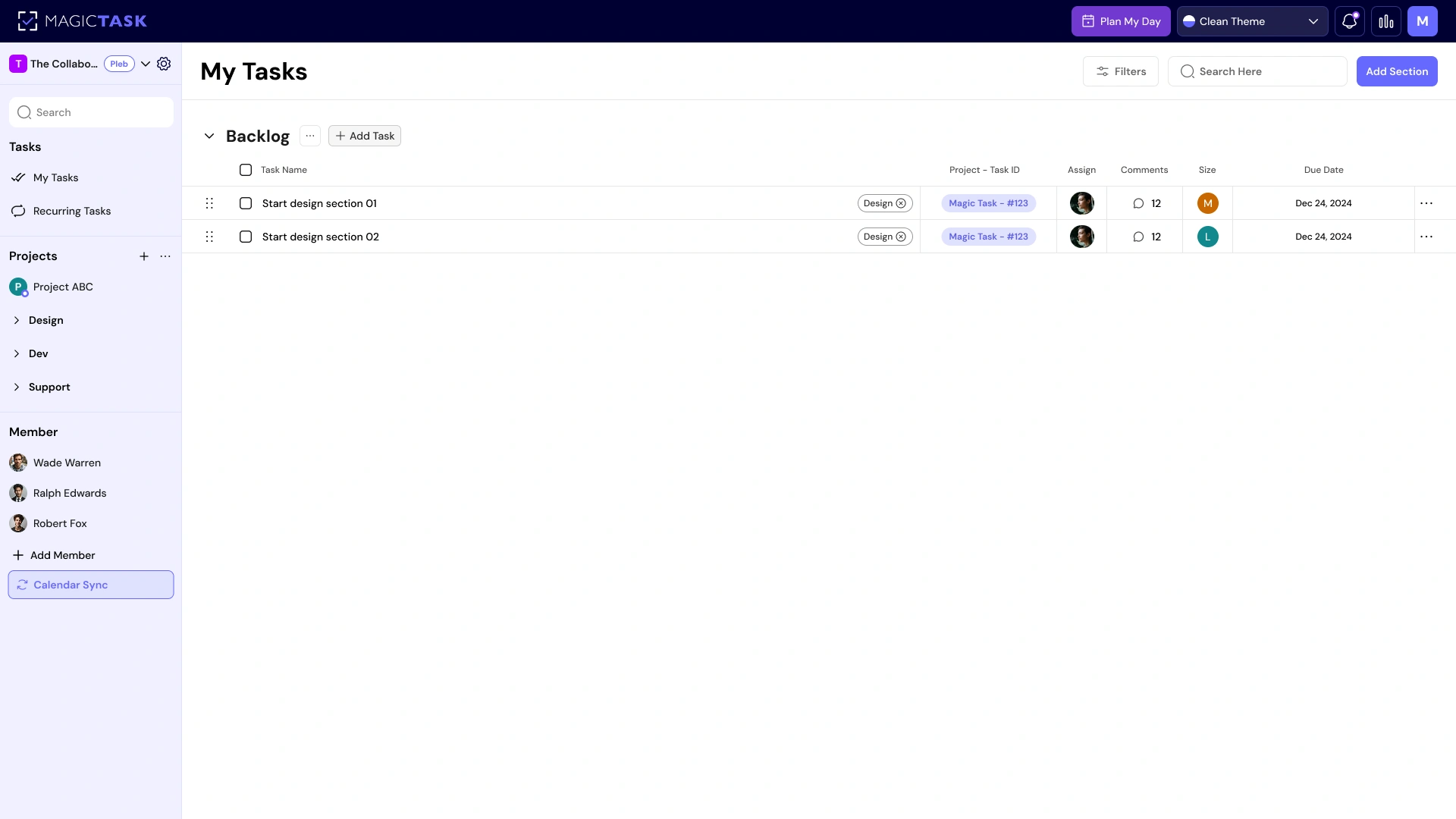 MagicTask clean UI