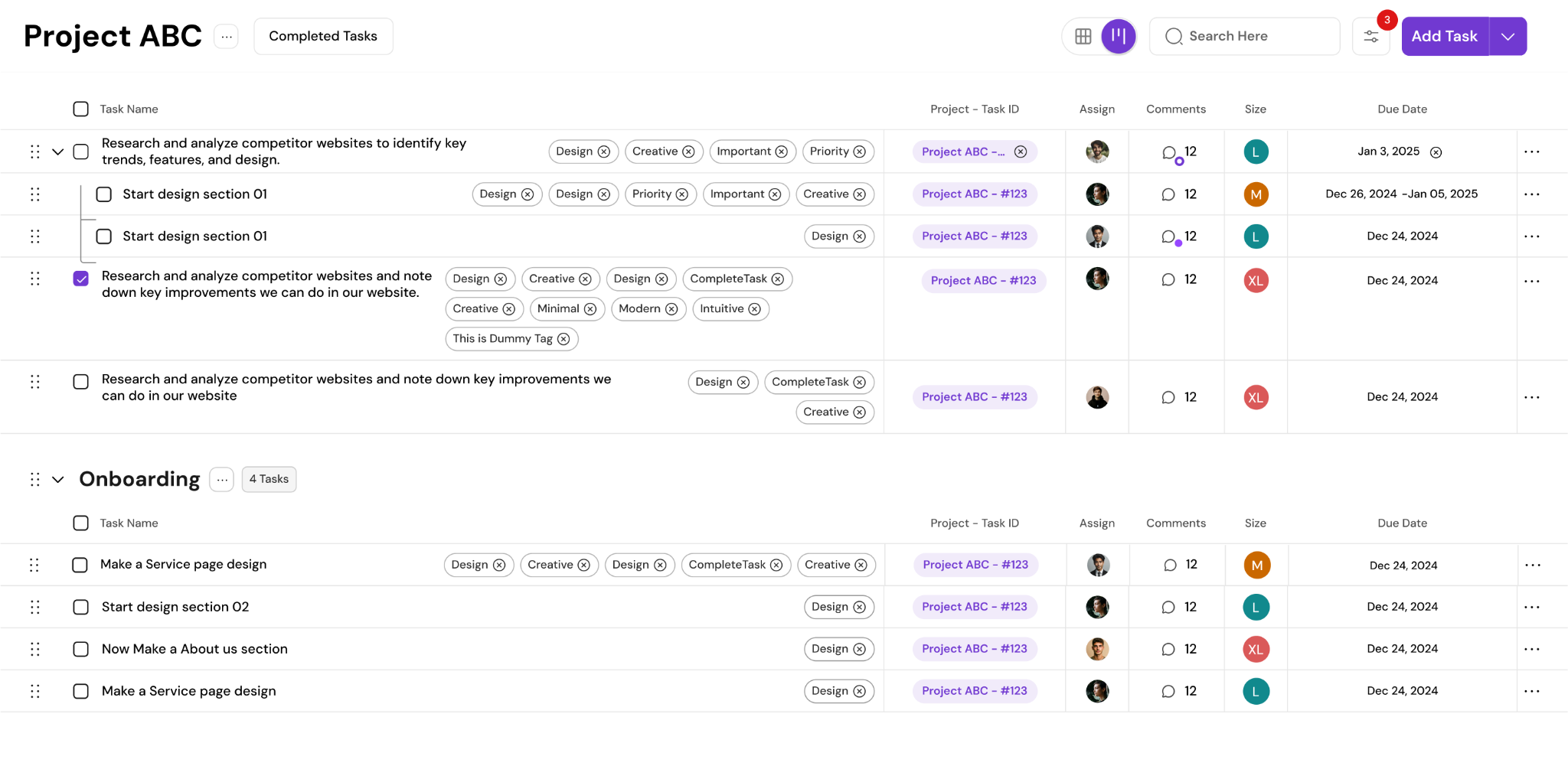 MagicTask project dashboard